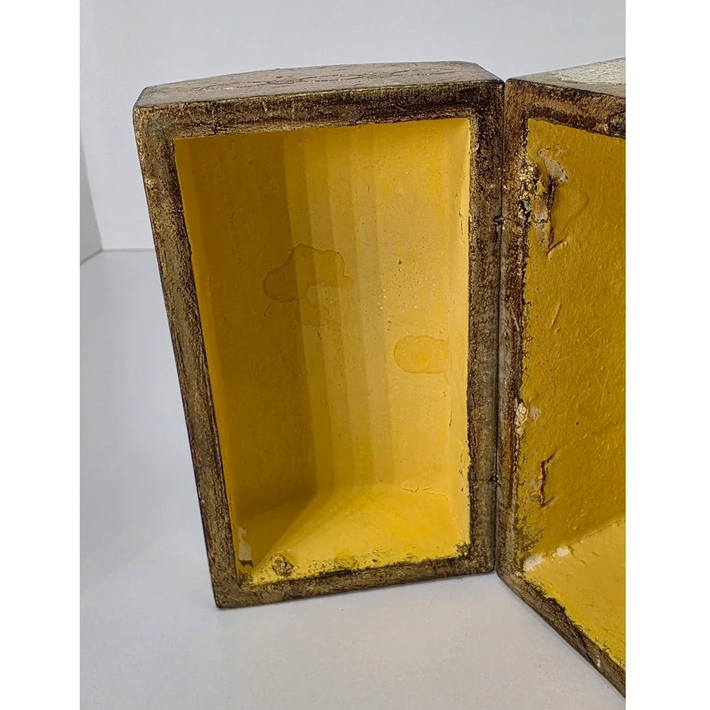 Vintage Florentine Italian Gilt Wood Jewelry Box Gold Leaf Domed Trinket Chest